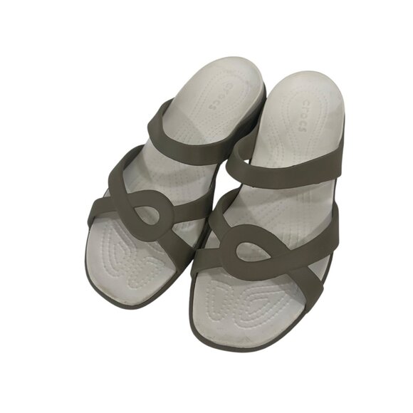 Crocs Womens Slip On Tan Brown Strappy Sandals SZ 11Comfort Outdoor - Picture 8 of 11